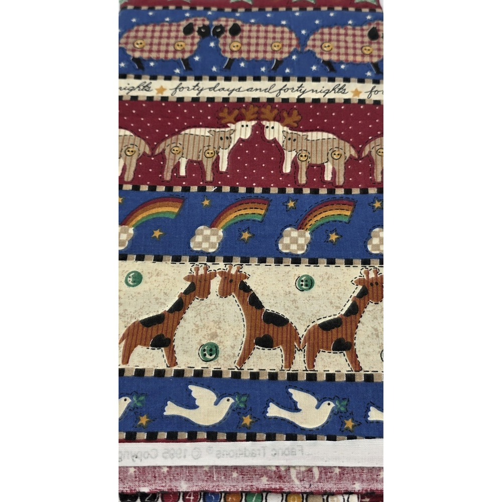 Vtg 1995 Fabric Traditions Cotton Noahs Ark Dove Farm Animals 1 1/4 Yd x 44 Wide